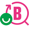 Symbol för byggvarubedömningens högsta bedömning Rekomenderas: Byggvarubedömningen representeras av ett rosa B och en pil som går runt bokstaven, en grön smiley utan ögon symboliserar Rekommenderad