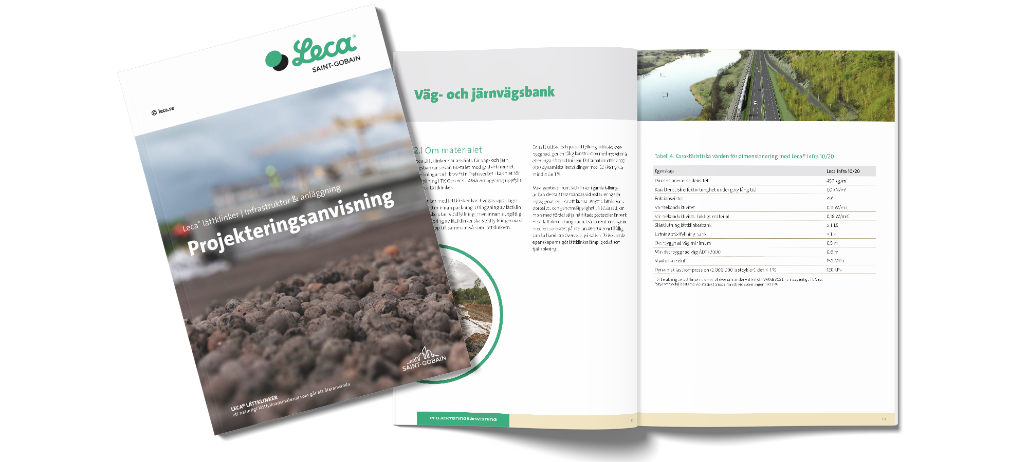 Framsida och ett uppslag från Projekteringsanvisning för Leca Lättklinker