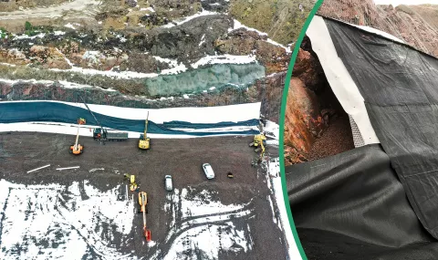 Drönarvy över bygget av Häradsudden deponi