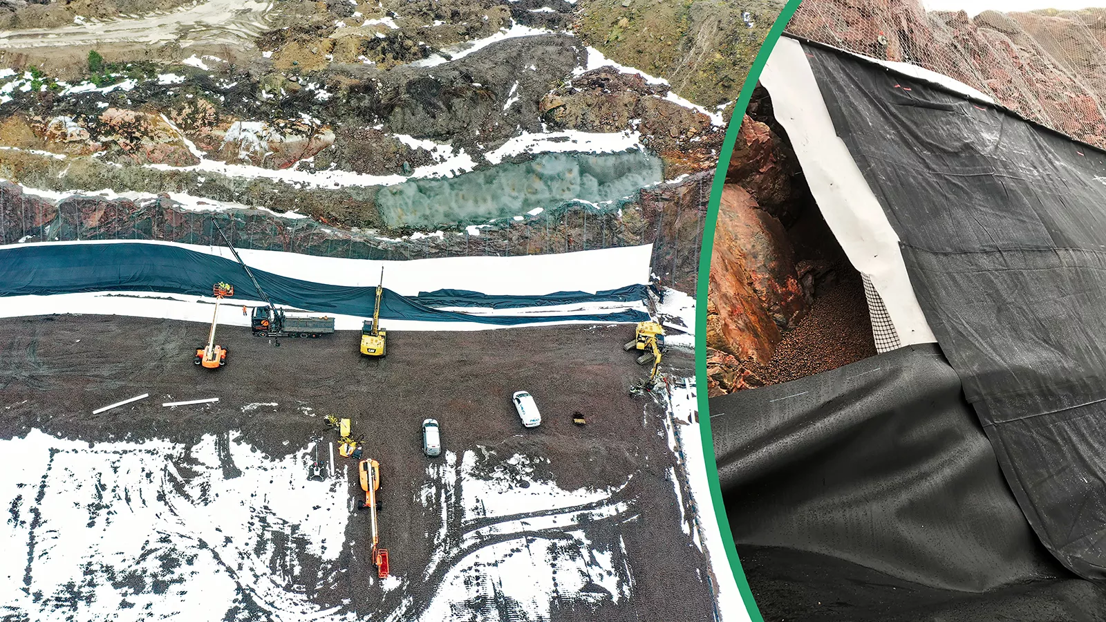 Drönarvy över bygget av Häradsudden deponi